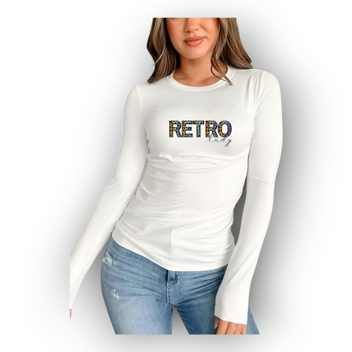 RETRO LADY MULTICOLOR fehér hosszú ujjú felső