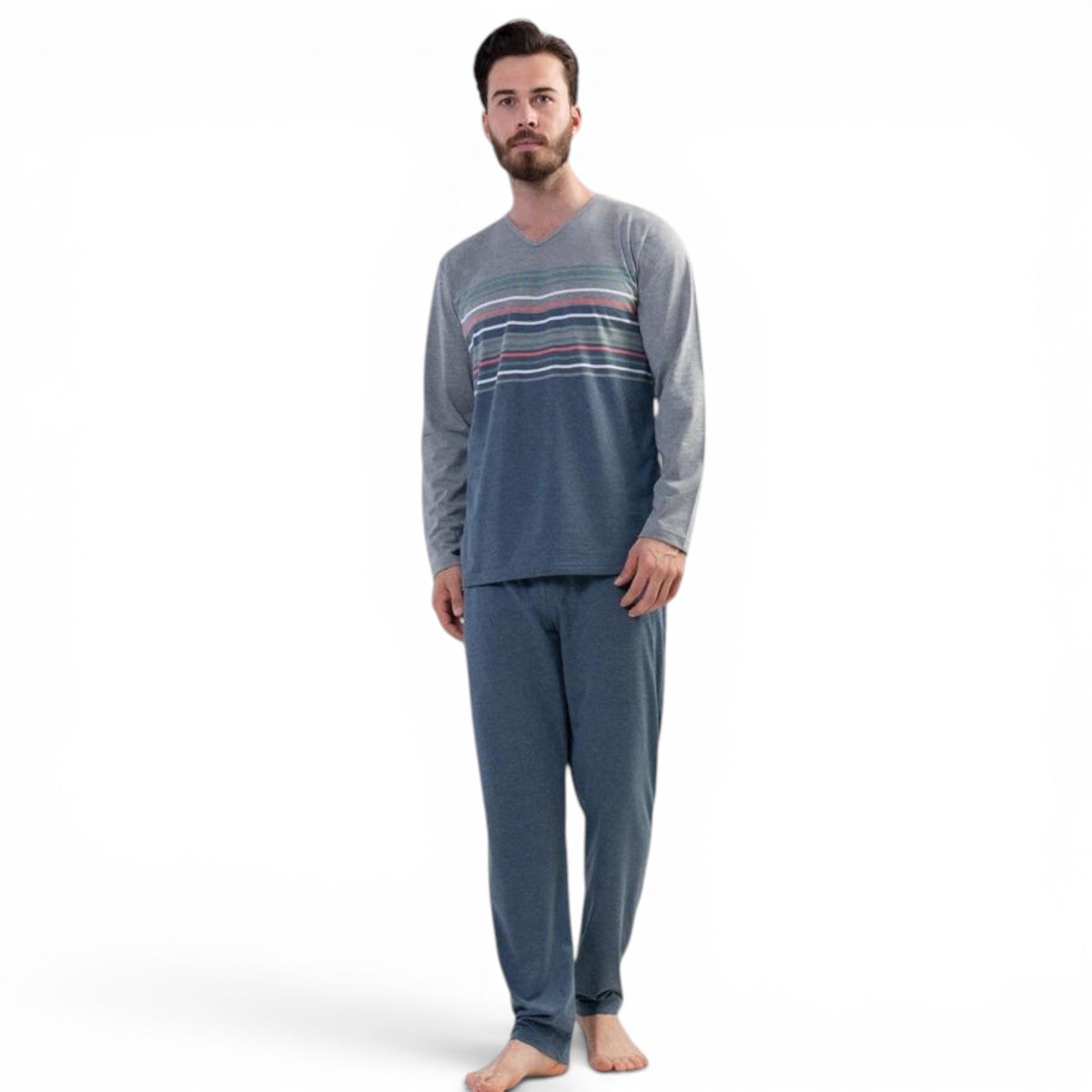 Férfi hosszú pizsama – csíkos felsővel (1XL-4XL)