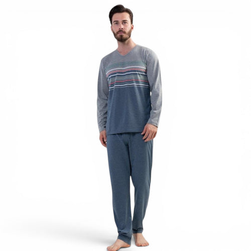 Férfi hosszú pizsama – csíkos felsővel (1XL-4XL)