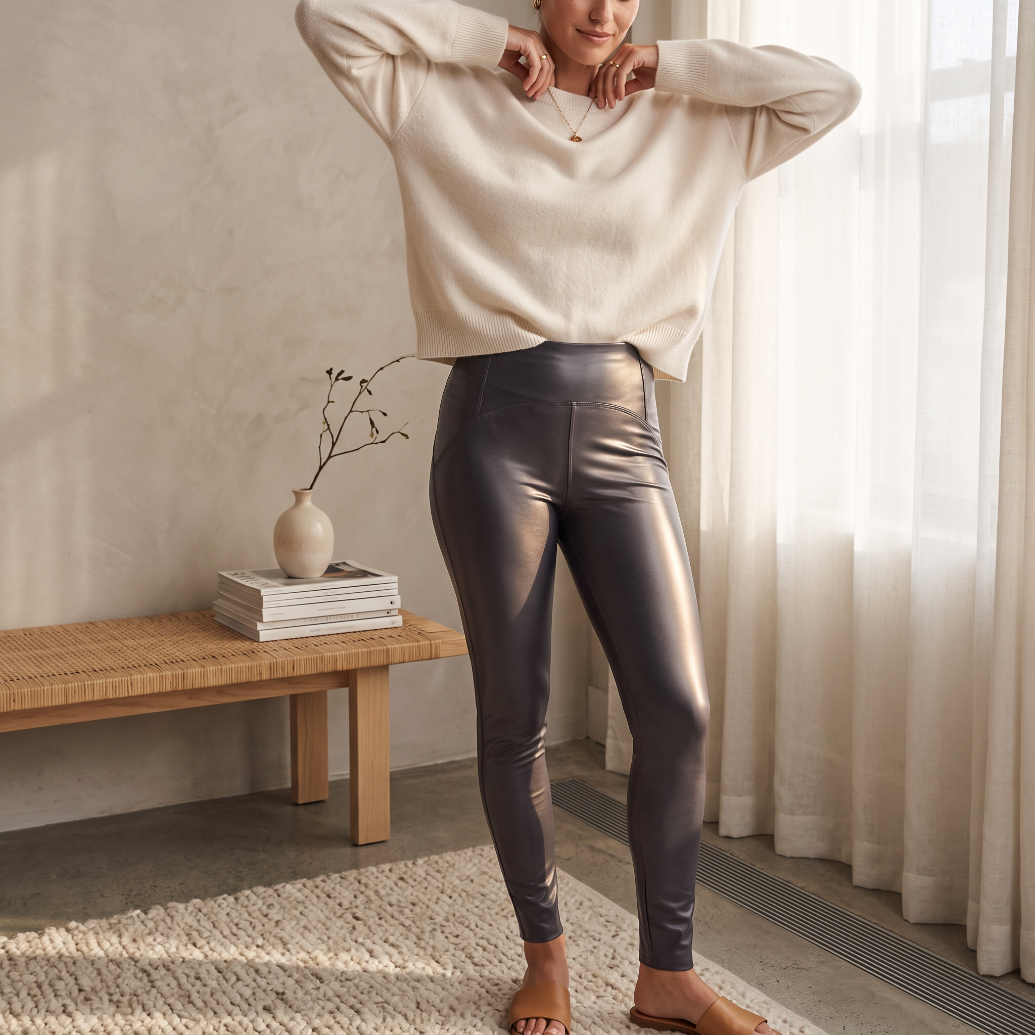 Alakformáló bőrhatású hosszú női leggings