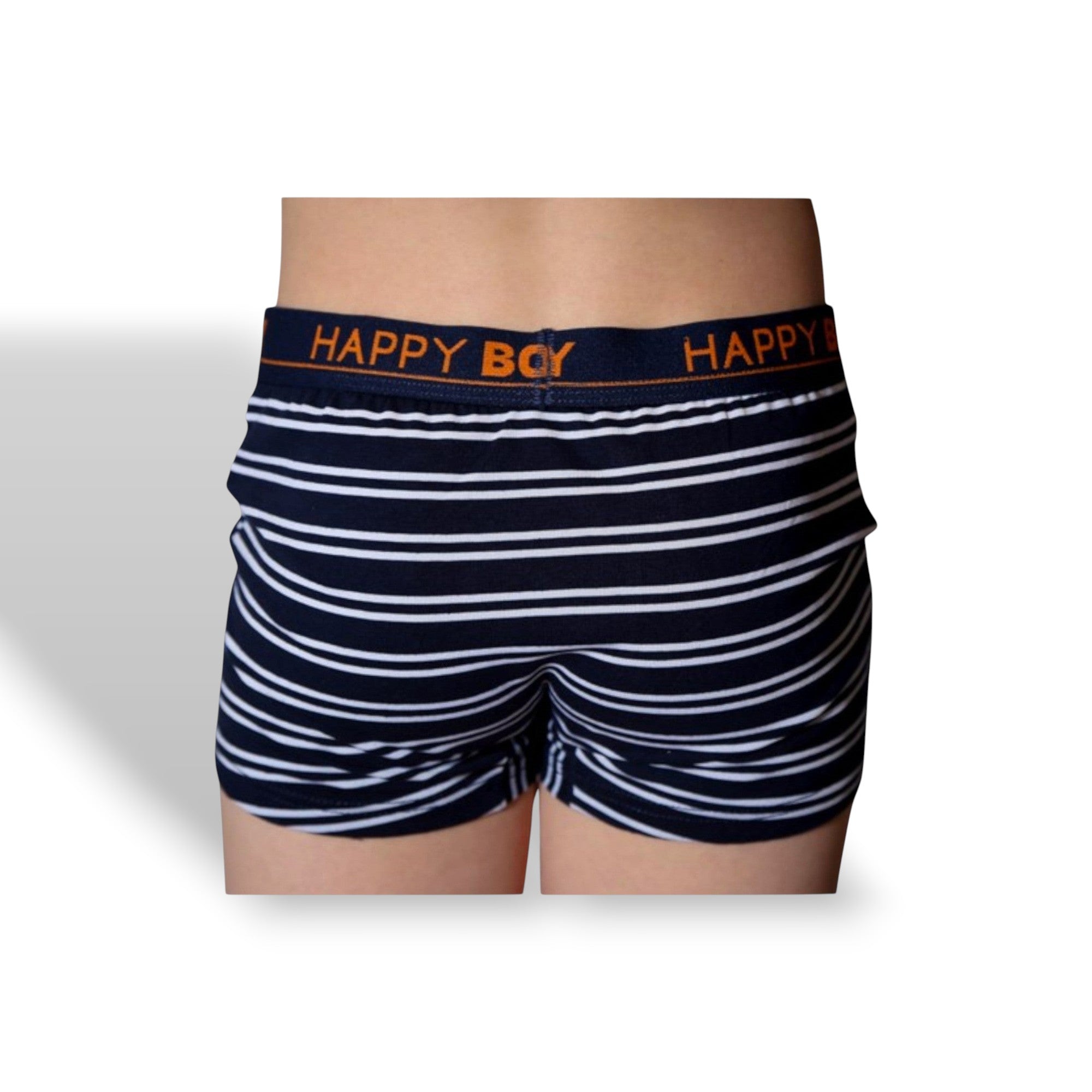 Horszi HAPPY BOY fiú boxer sötétkék alapon fehér csíkos mintával, széles gumírozott derékrésszel.