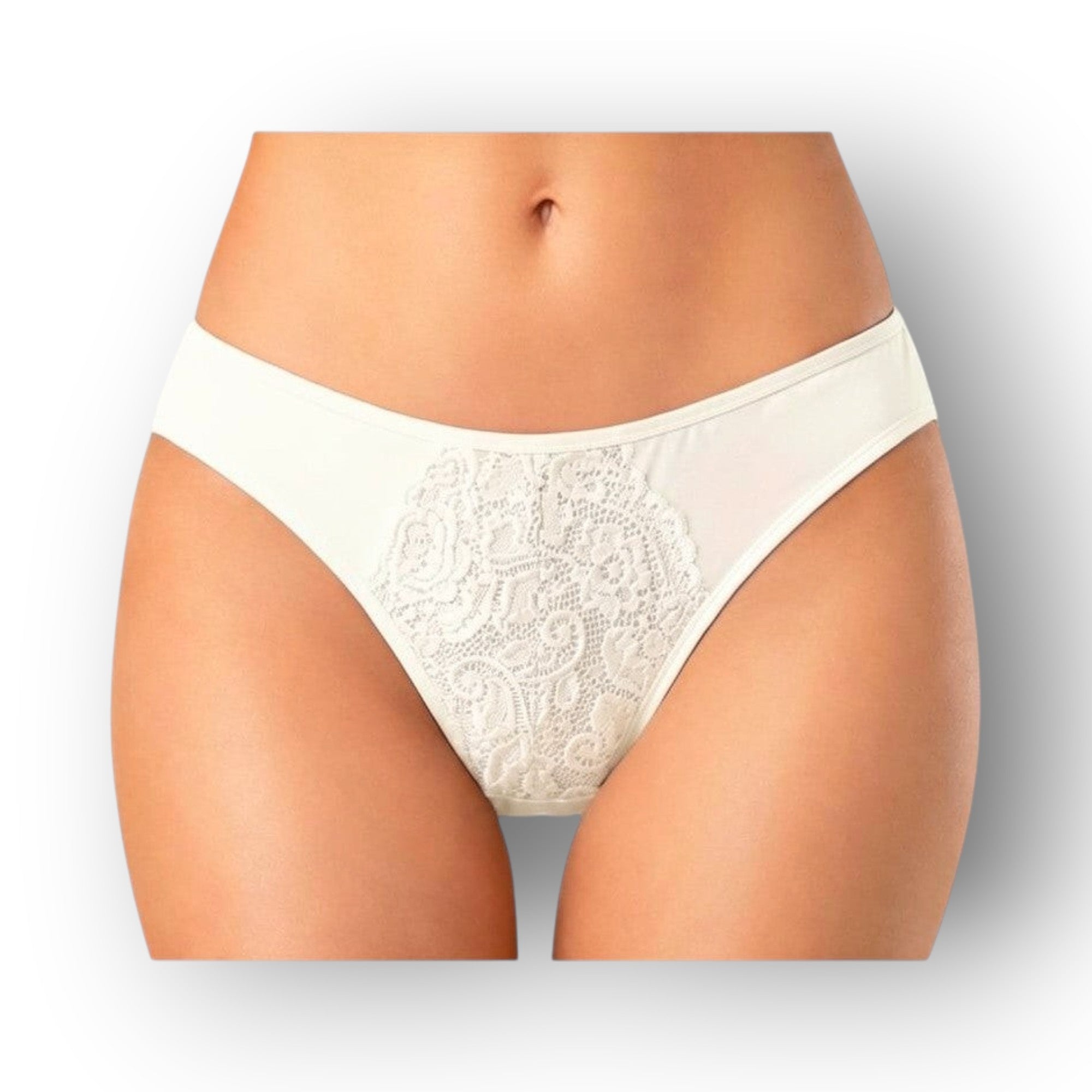 Horszi női pamut bugyi elegáns virágmintás csipkebetéttel, krémszínű, kényelmes mindennapi viselet.